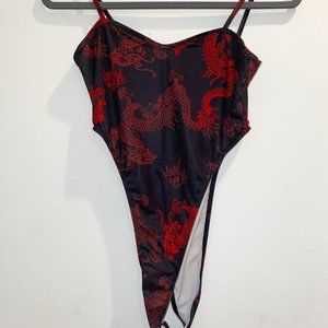 Chinese Dragon Print Cami Bodysuit